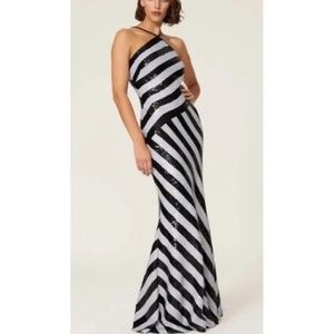 Ralph Lauren Black & White Sequin Halter Gown Sz 4